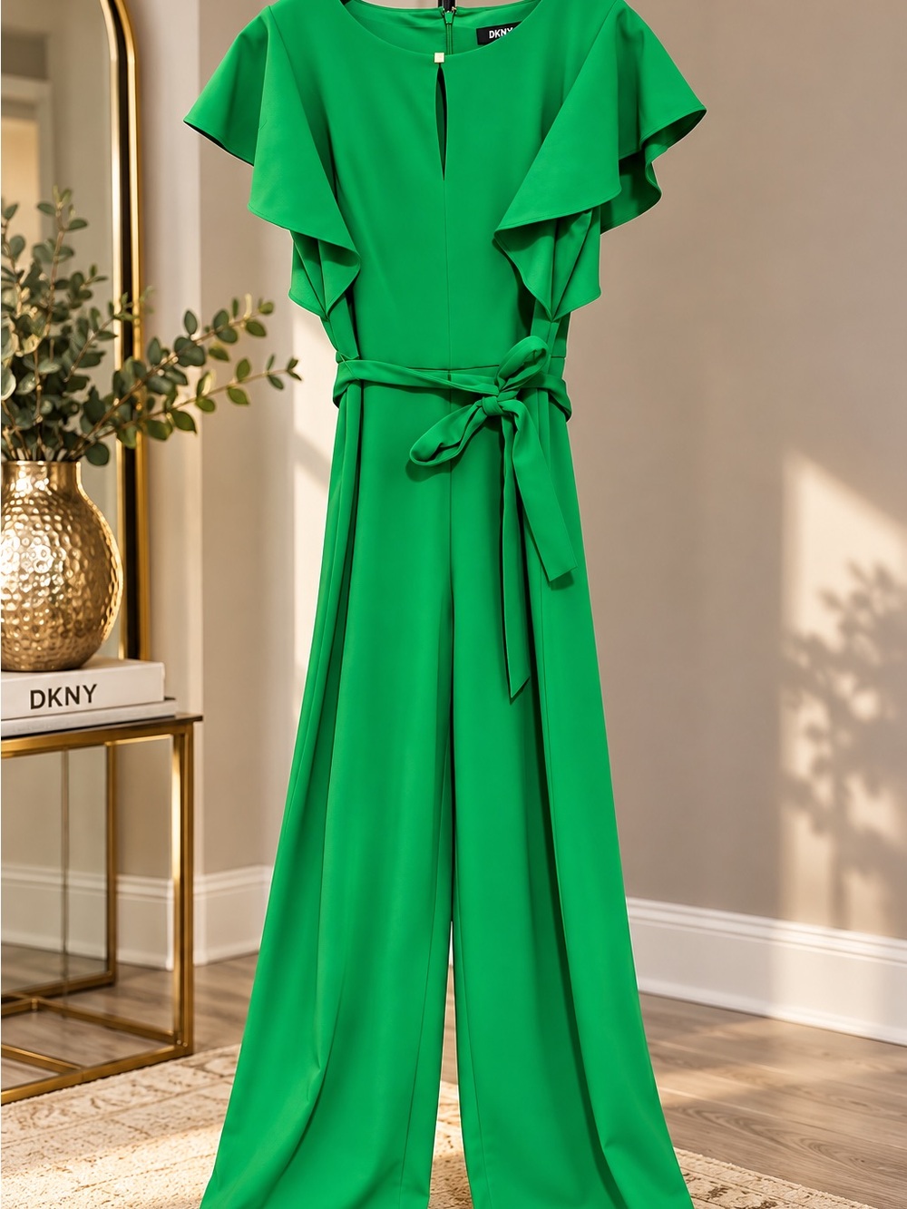 DKNY Green Ruffled Wide-Leg Jumpsuit